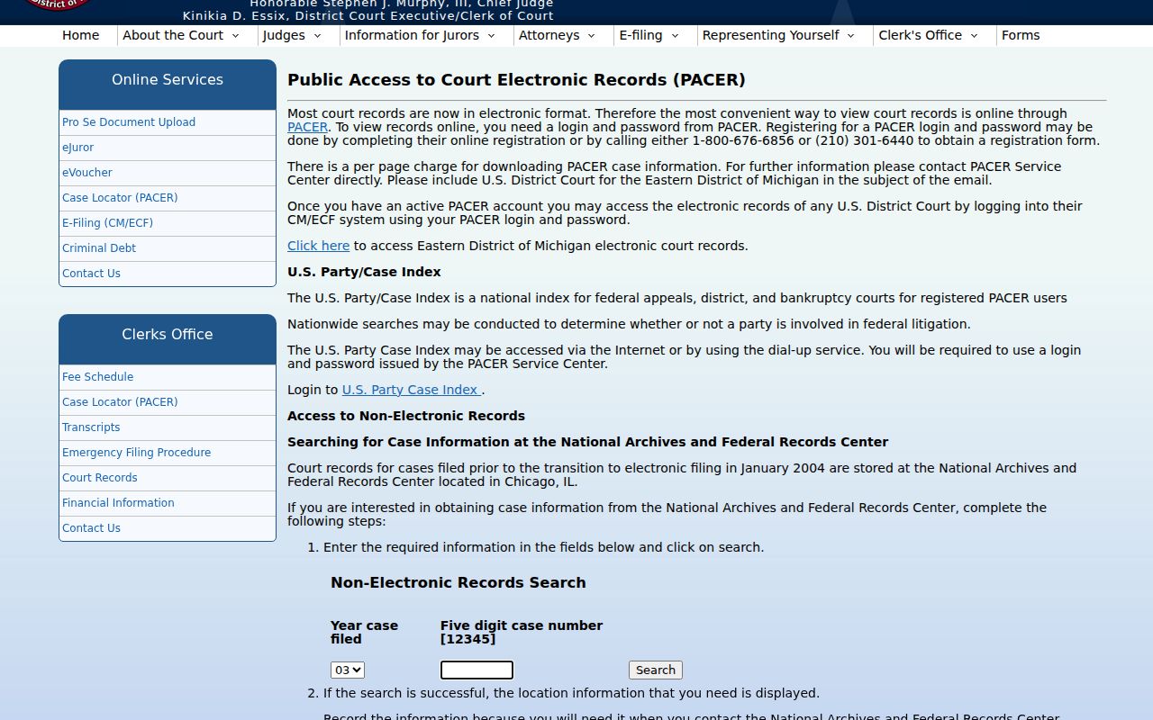 Brownstown Township resident lookup reference for Eastern District of Michigan PACER party and case records