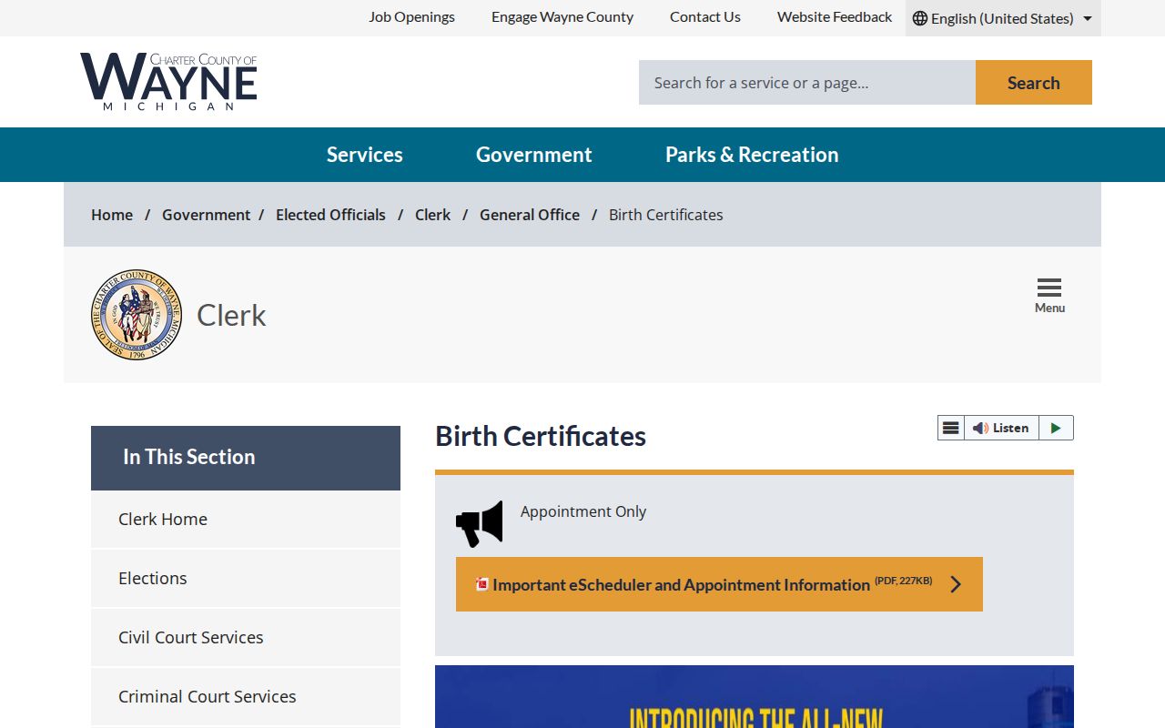 Brownstown Township resident lookup reference for Wayne County birth-record request requirements